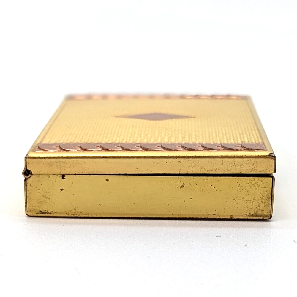 Vintage Evans Two-Tone Loose Powder Compact Yellow Rose Gold Tone w Puff & Mesh - Picture 9 of 11